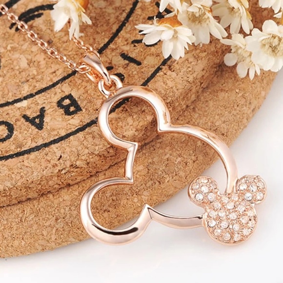 Mickey Mouse Rose Gold Austrian Crystal Necklace - Picture 2 of 5